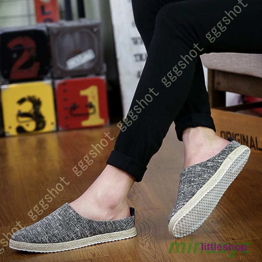 スリッポンシューズ かかとなし キャンバス サボサンダル スニーカー メンズ カジュアル フラット シューズ サイドゴア デッキシューズ ドライビングシューズ