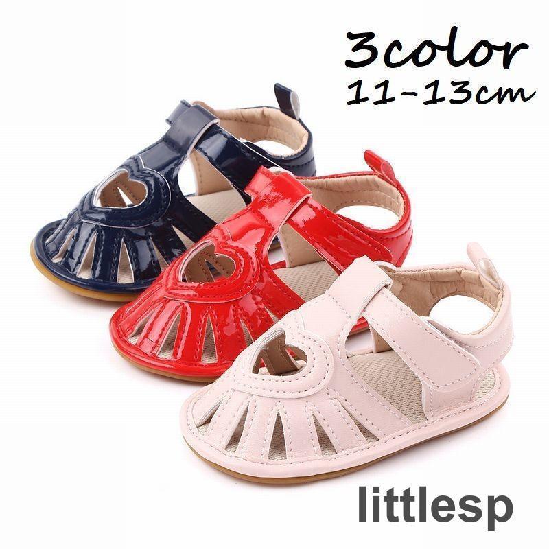 ファーストシューズ ベビーシューズ 赤ちゃん 靴 子供用 男の子 女の子 サンダル ハート フェイクレザ..