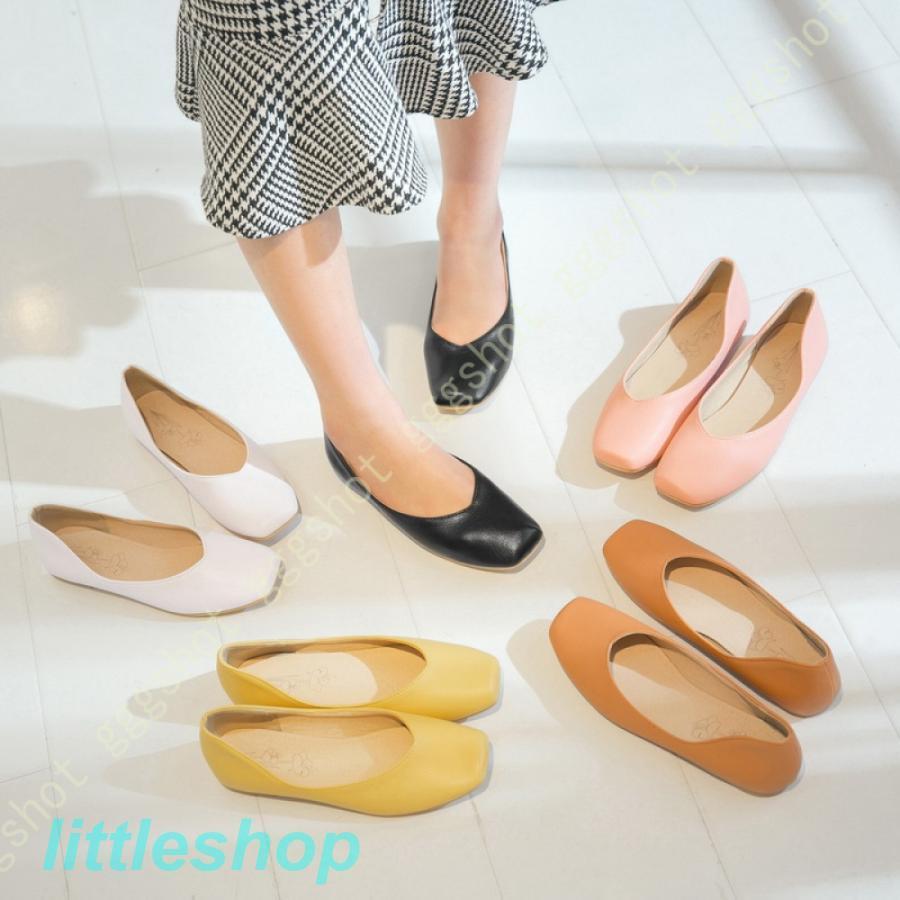 スクエアトゥ バレエシューズ レディース パンプス 痛くない ぺたんこ ヒール フラットシューズ バレエパンプス スリッポン ローヒール 歩きやすい