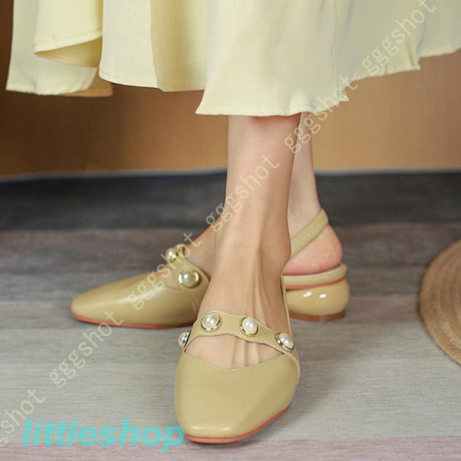 パンプス バックストラップ スクエアトゥ ストラップパンプス レディース サンダル 4cm 太ヒール ローヒール ぺたんこ 走れる 歩きやすい シューズ 靴 美脚