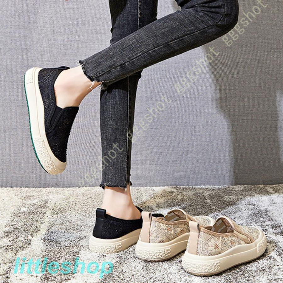 レディース 花柄レース スリッポン デッキシューズ ローファー パンプス フラット スニーカー 春夏 ビジュー 軽量 通気 歩きやすい 履きやすい おしゃれ 室...