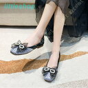 レディース パンプス フラットシューズ ローヒール ぺたんこ カジュアル 蝶結び 歩きやすい 痛くない 通勤 お出かけ ママ スリッポン パール スクエアトゥ