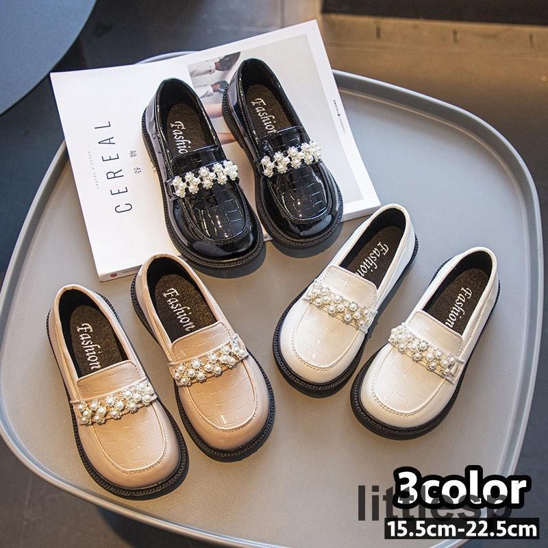 フォーマルシューズ ローファー キッズ ジュニア 子供靴 女の子 シューズ 靴 フラット フェイクパール パール調 かわいい おしゃれ 入学式 入園式