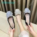 シンプル ローヒール パンプス ぺたんこ靴 レディース 婦人靴 フラットシューズ ラインストーン キラキラ 蝶結び 柔らかい ゆったり 痛くない 歩きやすい 通...