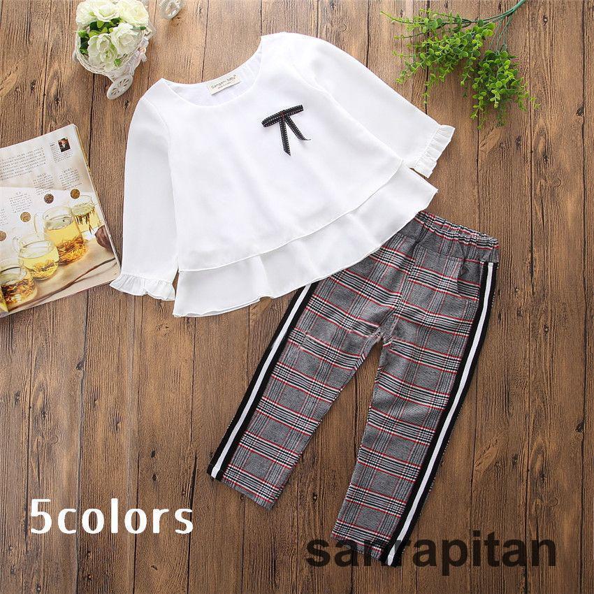 セットアップ ブラウス パンツ 2点セット 長袖 長ズボン 上下セット 子供用 キッズ 女の子 白 ピンク 黄色 青 紫 グレー