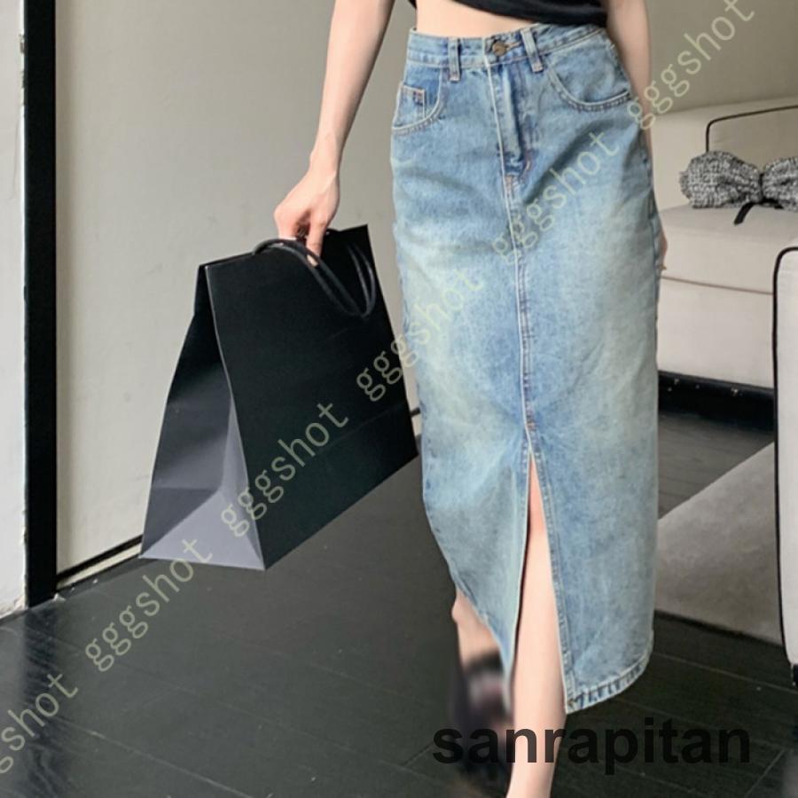 スカート レディース ブルー ペンシル ロング aライン デニム スリム 脚長効果 おしゃれ スリム カジュ..