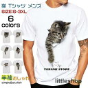 猫 tシャツ メンズ 3D tシャツ S-3XL 白 半袖 大きいサイズ おしゃれ トップス プリント ネコ柄 カジュアル 春 夏 秋 ゆったり 可愛い プレゼ...