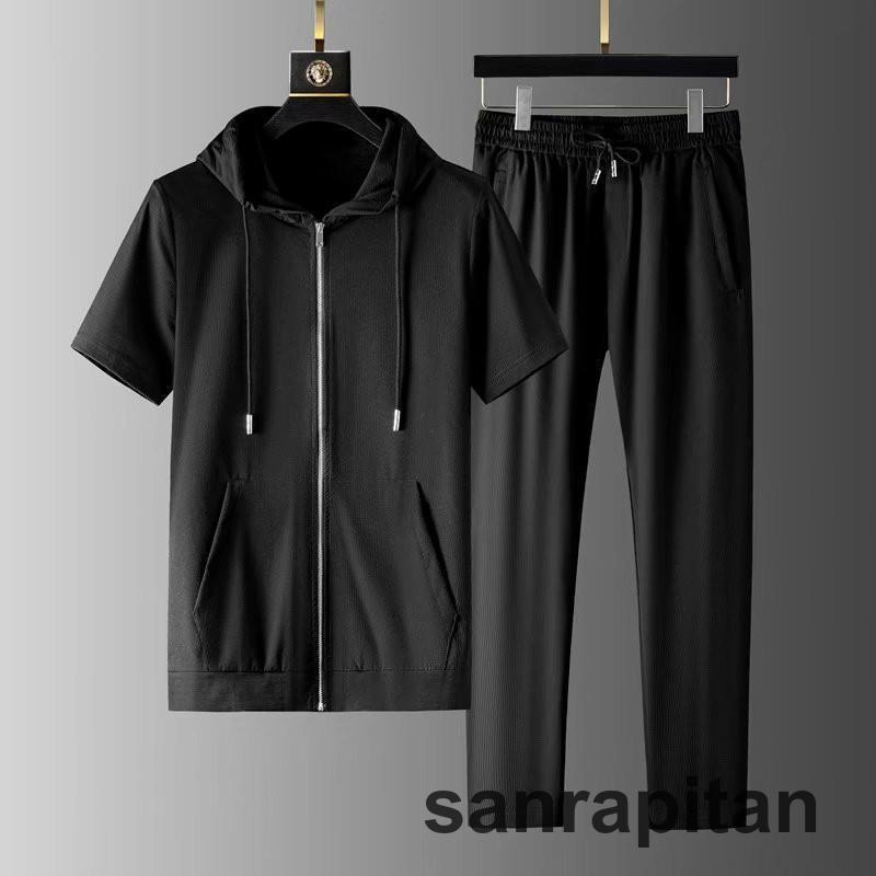 セットアップ メンズ ジャージ 半袖 パーカー フード付き 上下セット スポーツ ロングパンツ カジュアル 通気性 ルームウェア ゆったり 夏服 薄手 春 秋