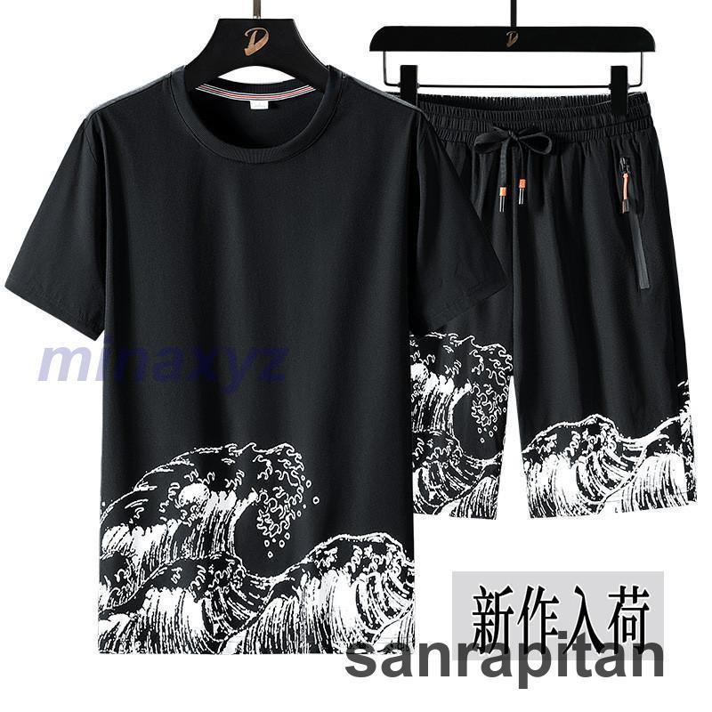 接触冷感 吸汗乾 上下セット セットアップ Tシャツ クロップドパンツ ハーフパンツ ショートパンツ ジャージ 半袖 メンズ スポーツ 夏服 薄手