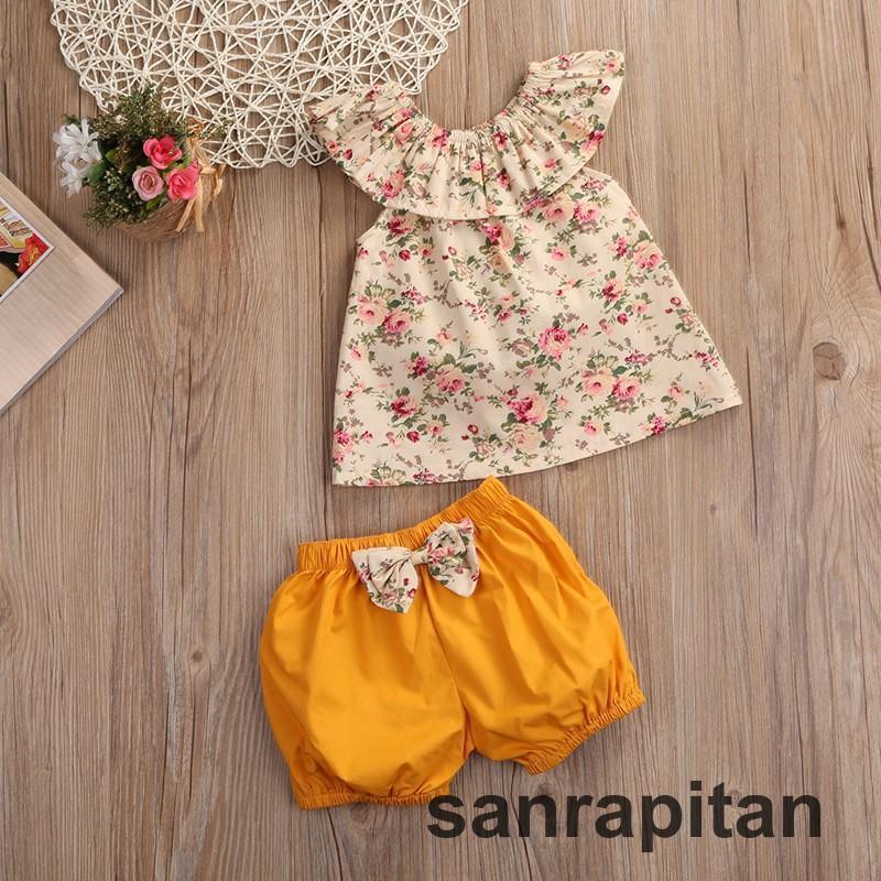 上下セット ノースリーブ タンクトップ ショートパンツ 短パン ラッフルカラー 花柄 子供用 キッズ セットアップ 2点セット トップス ボトムス 半