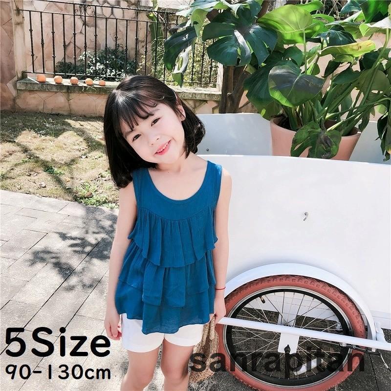 セットアップ キッズ 女の子 子供用 ノースリーブ トップス ショートパンツ 2点セット ティアード タンクトップ かわいい 夏