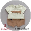 セットアップ 半袖Tシャツ 半ズボン ショートパンツ 夏 子供服 ベビー服 ベビーウェア 男の子 女の子 お魚 フィッシュ FISH ロゴ 可愛い 上