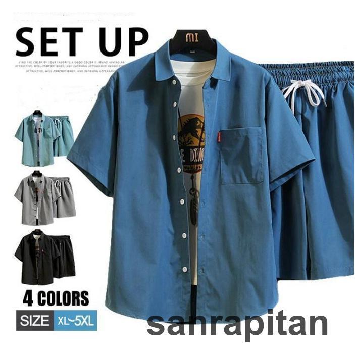 上下セット 夏 メンズ セットアップ ジャージ 半袖シャツ ショートパンツ カジュアル 無地 薄手 夏服 ゆったり オシャレ 部屋着