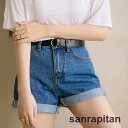 ハイウエスト デニムショートパンツ レディース 夏 ベルト付き ショーパン ロールアップ レディース
