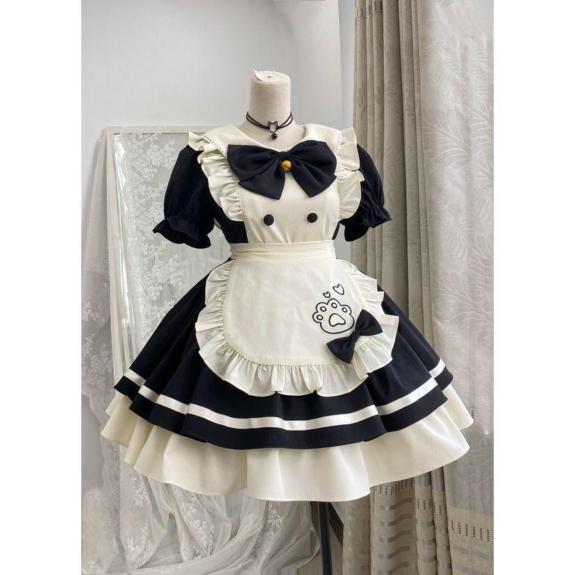 大人 メイド服 可愛いロリータワンピース パープル メイド服 猫爪柄 ハロウィン コ...