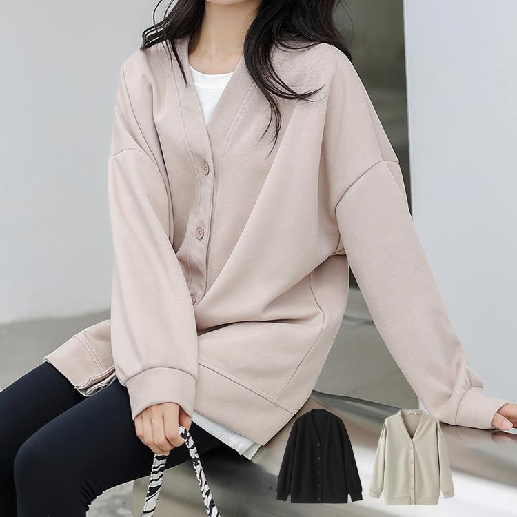 カーディガン レディース トップス 前開き 羽織り 春秋 Vネック ライトアウター 無地 長袖 長そで レイ..