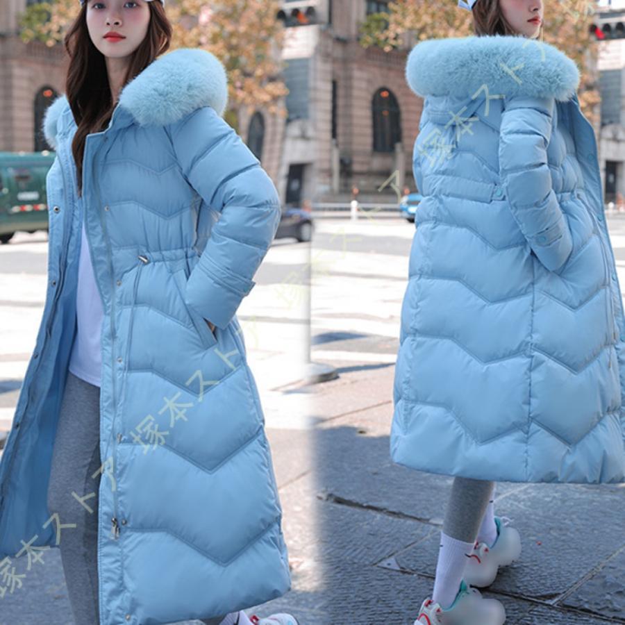 ロングコート レディース ダウンジャケット フード付き 暖かい 軽量 防風 防寒 中綿 ダウンコート 無地 ジップアップ 女 厚手 ポケット付き ベンチコート