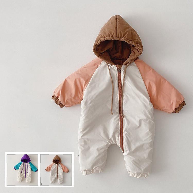 秋冬 ベビー ロンパース ダウンコート カバーオール ジャンプスーツ 保温 帽子付き 防寒ダウンジャケット 男の子 女の子 出産祝い ベビー服 中綿