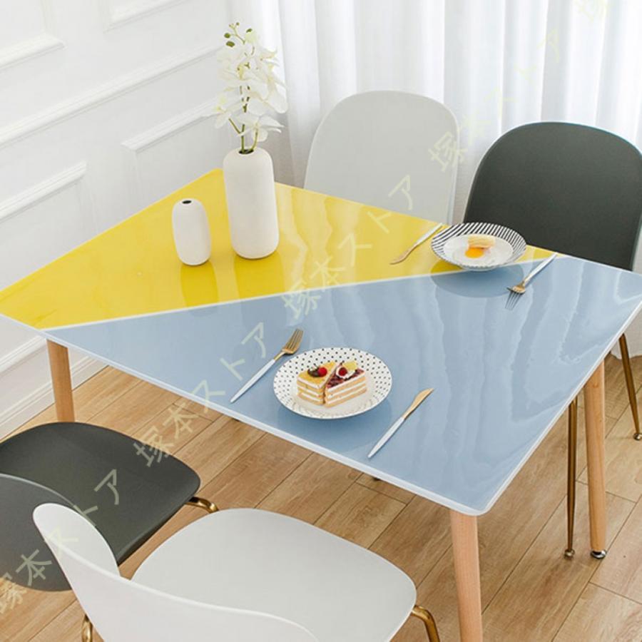 ダイニングマット 幾何模様 ホワイト PVC 特大サイズ 厚手 透明マット テーブルマット ソフト 撥水 さっと拭ける おしゃれ 汚れ防止 床保護 お手入れ簡単