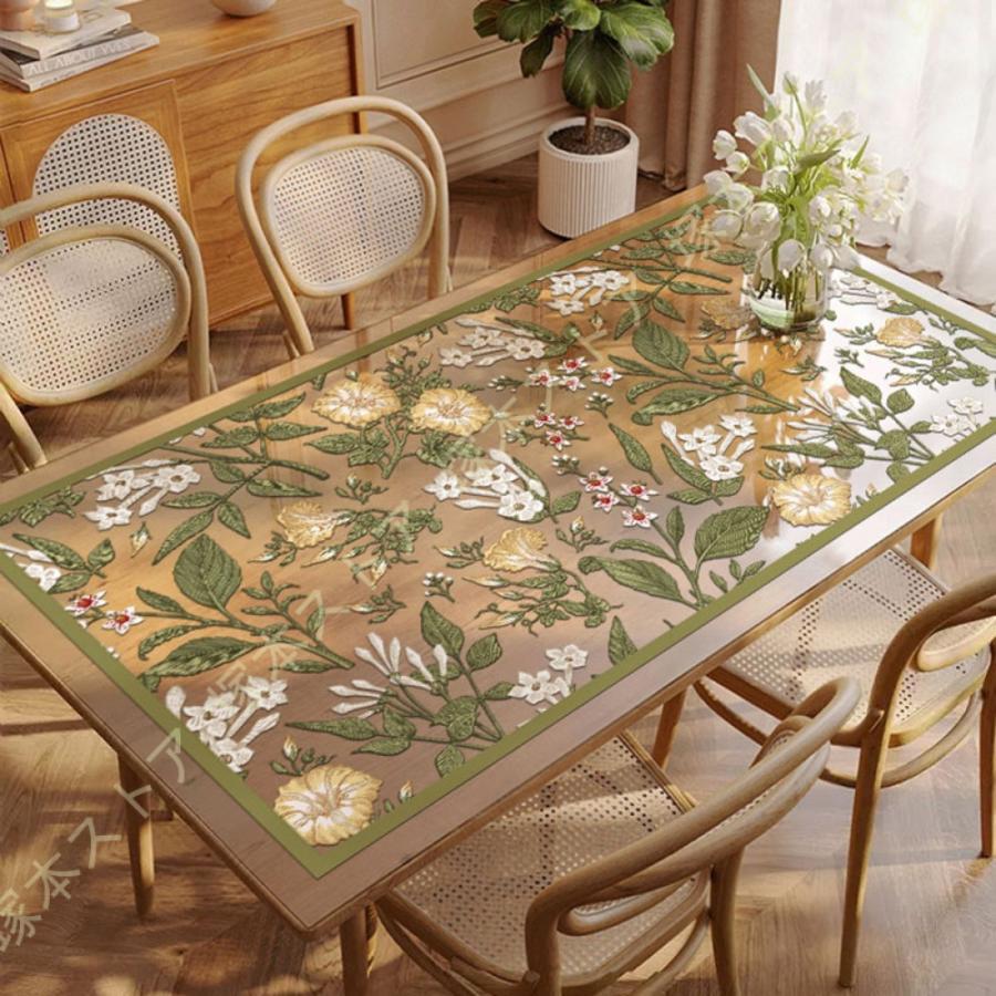 北欧風 テーブルクロス テーブルマット テーブルカバー 食卓カバー 汚れ防止 家庭用 長方形 正方形 フラワー柄 白 インテリア 耐熱 デスクマット おしゃれ
