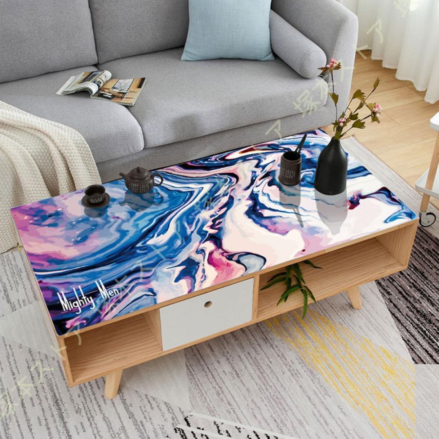 大理石パターン テーブルクロス 抽象模様 デスクマット 防水 耐熱性 テーブルマット 撥水 簡単清潔度 ダイニングテーブル デスク パッド オレンジ柄