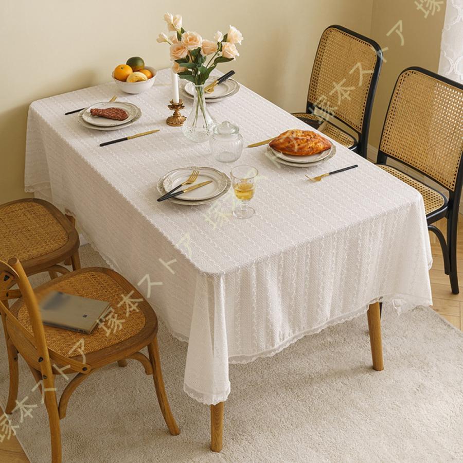テーブルクロス 長方形 刺繍 レース 柔らかく花柄のテーブルカバー テーブルマット部屋 無地 おしゃれな白いレーステーブルクロス 食卓テーブルクロス 北欧