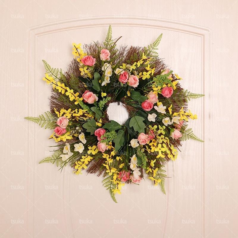 リース ドアリース 壁掛け 玄関飾り 造花 花輪 ウェルカムリース 北欧風 おしゃれ 玄関リース 結婚式 プレゼント 母の日ギフト ス 結婚式 店舗 玄関 壁掛...