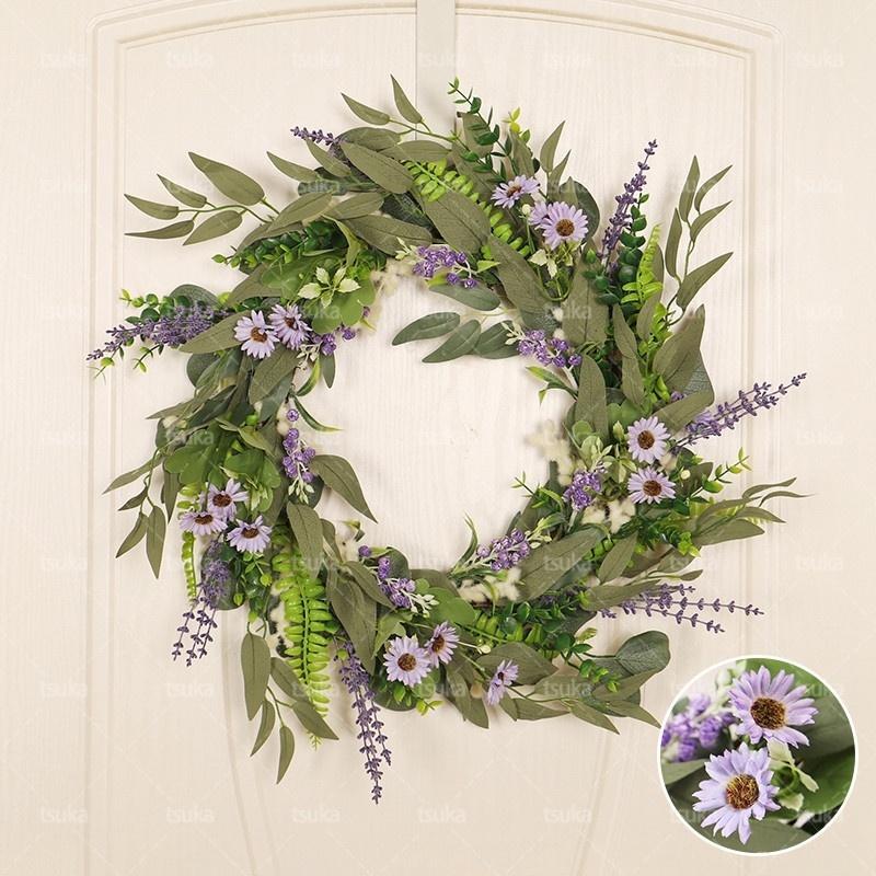 リース ラベンダー 玄関 飾り 壁掛け ドアリース ウェルカムリース 北欧風 おしゃれ 玄関リース 造花 花輪 枯れない花 フラワーリース 結婚式 母の日 玄関