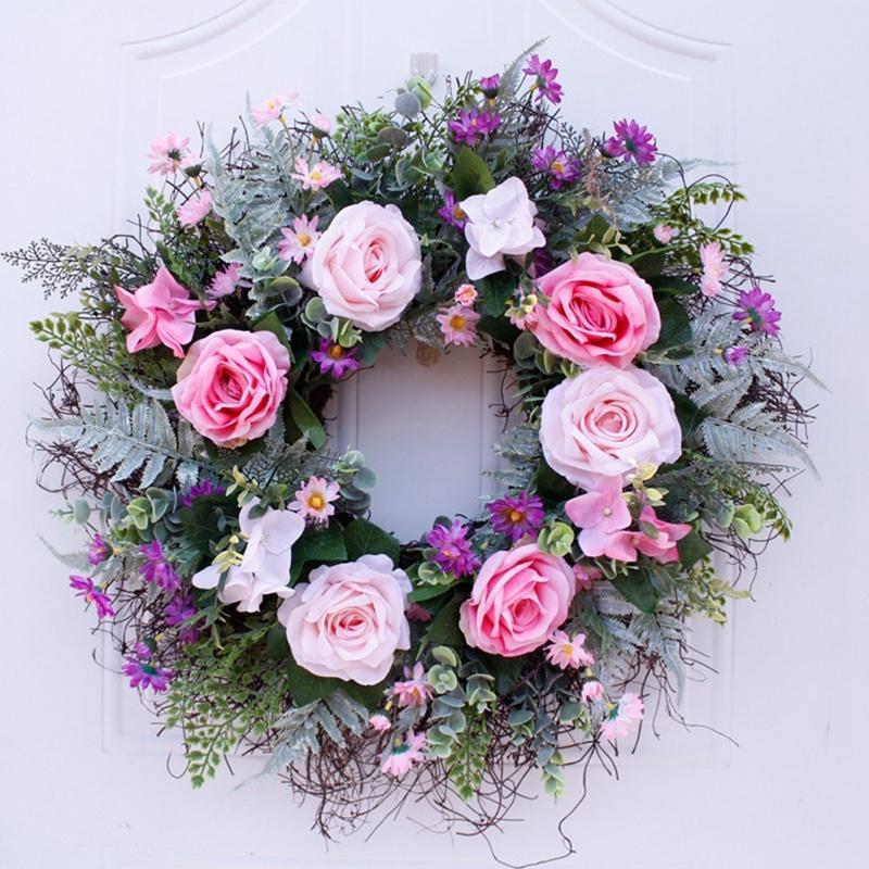 ドアリース ラワーリース 花輪 バラ 玄関 窓 家の装飾 お祝い 造花 壁飾り 壁掛け インテリア雑貨 おしゃれ かわいい 雑貨 デザイン ウェルカム ドアリー...