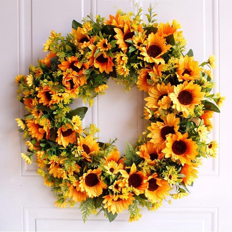 花 リース 玄関 夏 ギフト ひまわりリース フラワーリース 向日葵 春の飾り 造花 壁掛け インテリア お花 誕生日 引っ越し祝い 新築祝い 友人 贈り物 女...
