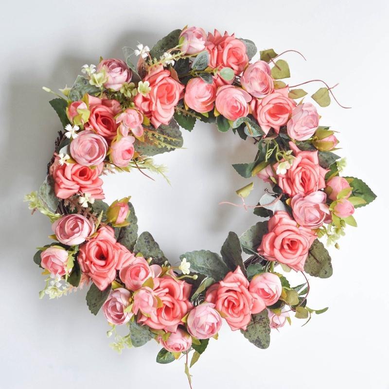 リース ピンク 造花 薔薇 壁飾り フラワーリース インテリア雑貨 おしゃれ かわいいドア飾り ウェルカム ドアリース プレゼント ギフト バラ 花 退職祝い ...