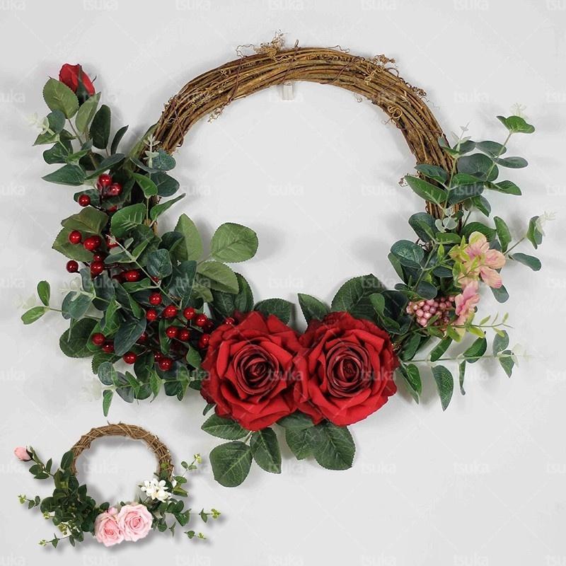 リース 玄関 ドアリース フラワーリース 花輪 壁掛けリース ドア飾りプレゼント ギフト 見舞い用 人工リース 花輪 窓の装飾 パーティーの装飾 家の装飾 造花