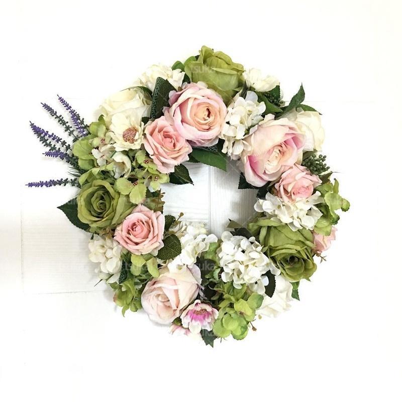 玄関リース 38cm 母の日 ギフトドアリース バラ アジサイ フラワーリース 花輪 造花 枯れない花 壁掛けリース ドア飾りプレゼント 窓の装飾 パーティーの...