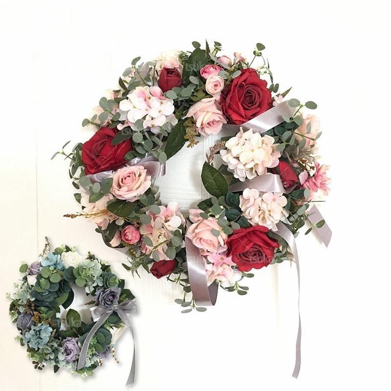 玄関リース 母の日 ギフトドアリース フラワーリース 花輪 造花 枯れない花 壁掛けリース ドア飾りプレゼント ウェルカム 造花リース 壁掛け 北欧 新築祝い ...