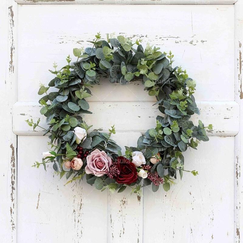 フラワーリース ナチュラル造花 玄関 庭園 飾り 緑の葉リース 部屋装飾 玄関 ドア用 壁掛け ペンダントおしゃれ 母の日 ギフトドアリース フラワーリース 花輪