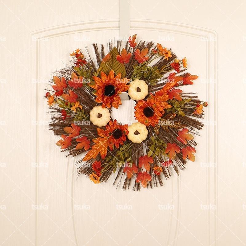 リース おしゃれ 結婚式 花輪 直径45cm 玄関リース 造花 店舗 玄関 壁掛け 庭園 飾り フラワーギフト クリスマス ハロウィン リース 感謝祭 屋外 結...