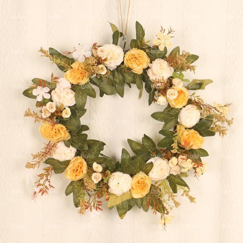 ドアリース おしゃれ 母の日ギフト 玄関 オールシーズン 花輪 玄関リース 造花 ウェルカムリース フラワーギフト クリスマス飾り 店舗 玄関 壁掛け 庭園 飾...