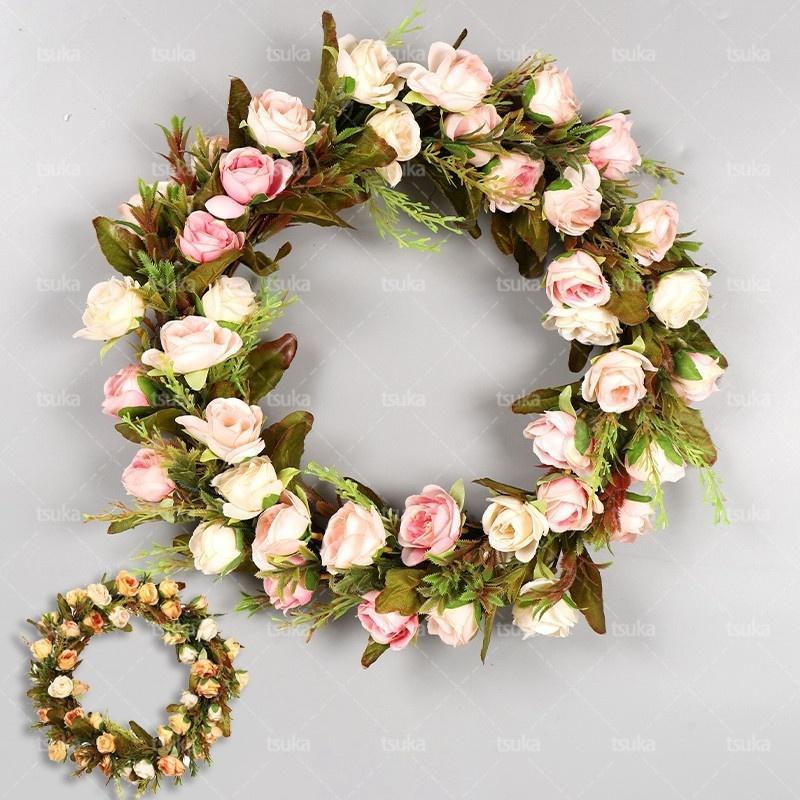 リース ドアリース 北欧風 壁掛け バラの花藤 玄関飾り おしゃれ 造花 花輪 壁掛フラワー 花輪 玄関リース 造花 ウェルカムリース フラワーギフト 店舗 庭...