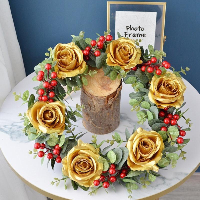 フラワーリース 壁掛け 玄関用リース 造花 インテリア ドア飾り ウェルカム ドアリース 花リース 結婚式の装飾 ナチュラル おしゃれ 可愛い お洒落 素敵