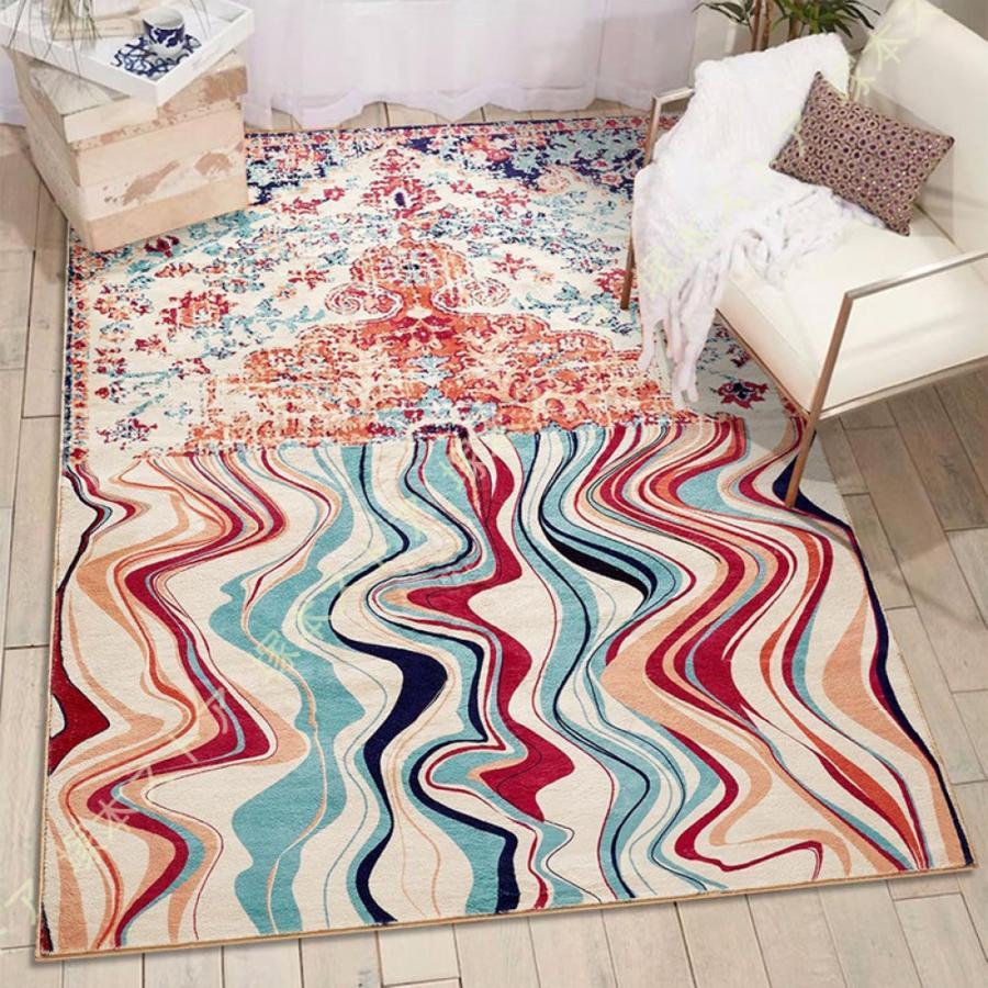 カーペット アンティーク 田園風 ボタニカル 花 柄 カラフル ボヘミアン ラグマット おしゃれ 北欧風 マイクロファイバー 洗えるラグ 滑り止め付き 柔らかい