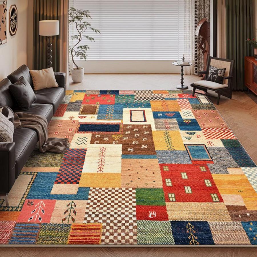 センターラグ エスニック 花柄カーペット フロアマット ペルシャ風 スクエアマット 大きめ リビングパッド 敷物 ヴィンテージ カラフル インテリアマット