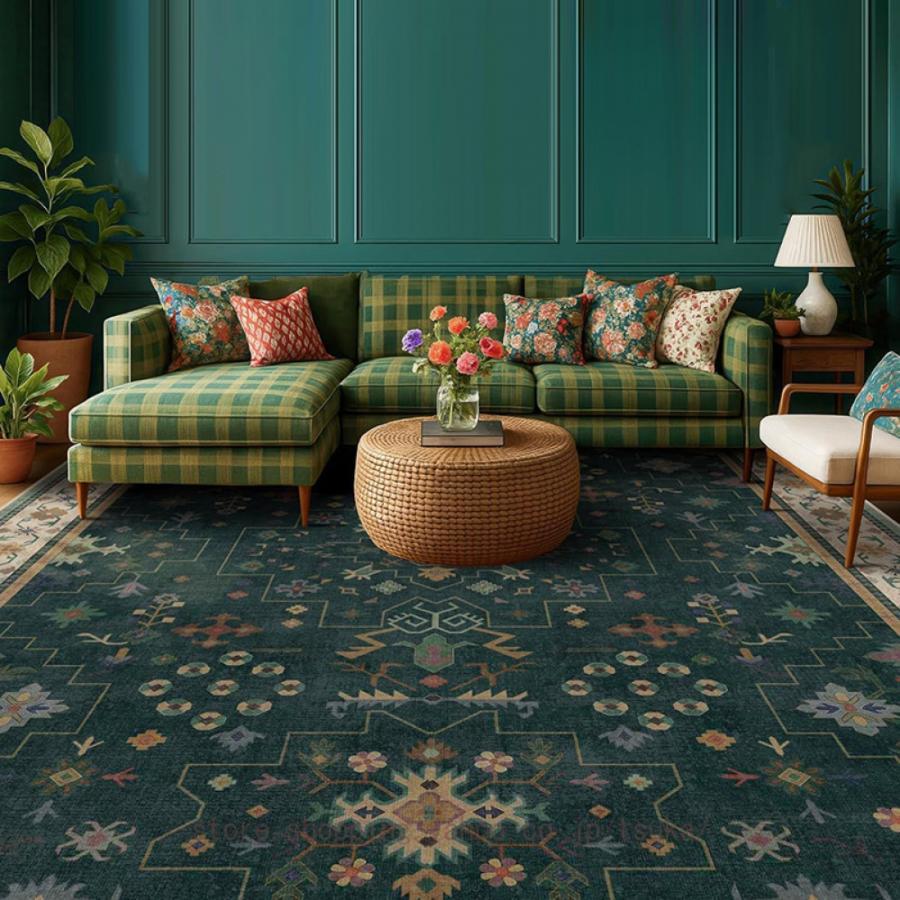 センターラグ ラグ ヴィンテージ風 プリント ペルシャ絨毯風 ふわふわラグ 冬ラグ 冬用ラグ 長方形 幾何学模様 リビングラグ 床暖房対応