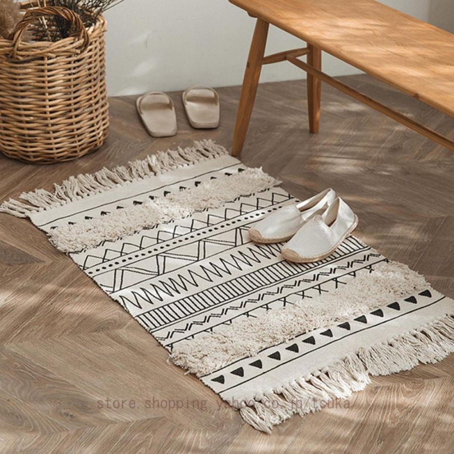 ラグ カーペット 洗える ラグマット フリンジ 長方形 北欧風 折り畳み おしゃれ ホットカーペット 床暖房対応 洗濯機 コットン リネン 玄関マット