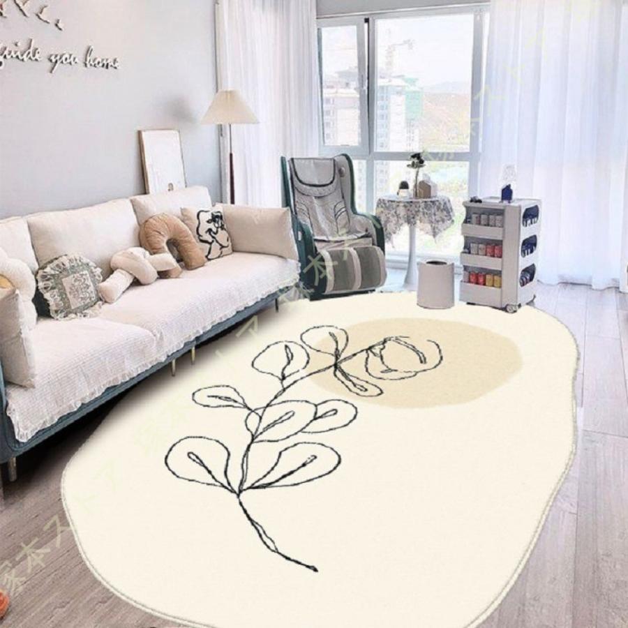 ラグ 異形ラグ カーペット マット 絨毯 滑り止め付 洗える 抗菌 消臭 ふわふわ 異形 プリント柄 抽象 西海岸 モダン 洗える ラウンドマット 大きい ブルー