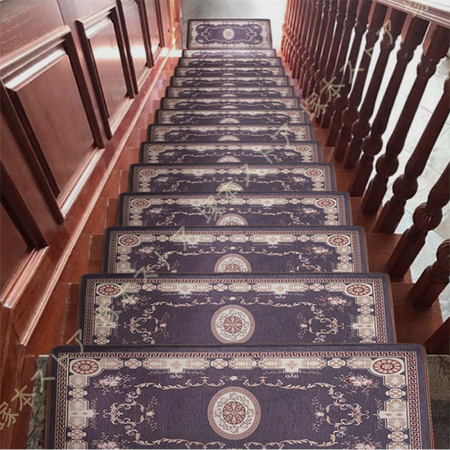 階段マット 滑り止め ステップマット ペルシャ柄 宮廷風 滑りズレ防止 折り曲げ付 階段用 防音 屋内 マット おしゃれ 階段 洗える 吸着式 階段クッション 花柄