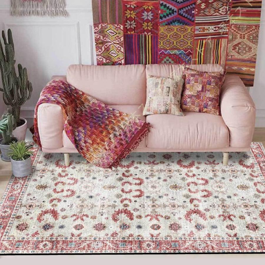 ペルシャ柄 ラグマット 絨毯 アンティーク風 花柄 カーペット ペルシャ絨毯風 室内マット レトロラグ 洗える 民族風 滑り止め オールシーズン