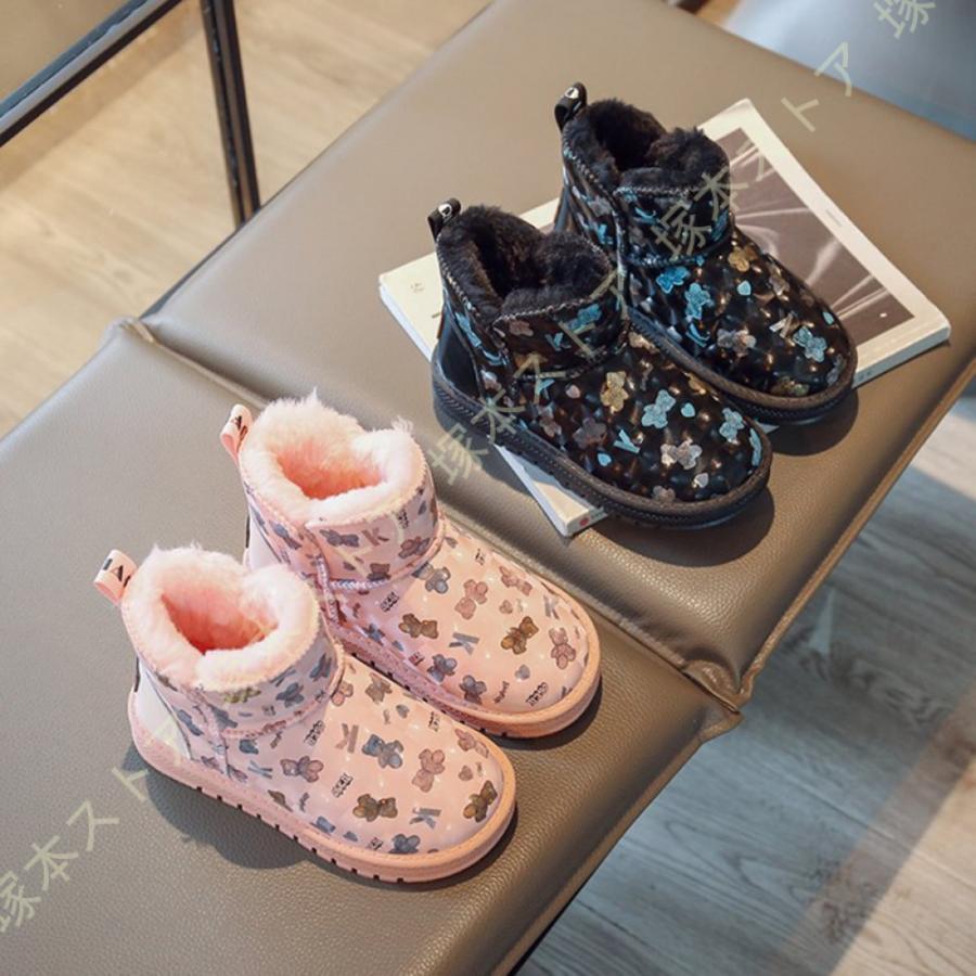 スノーブーツ 女の子 ショートブーツ キッズ 裏起毛 保温 ラウンドトゥ 無地 スリッポん 裏ボア加工 暖..