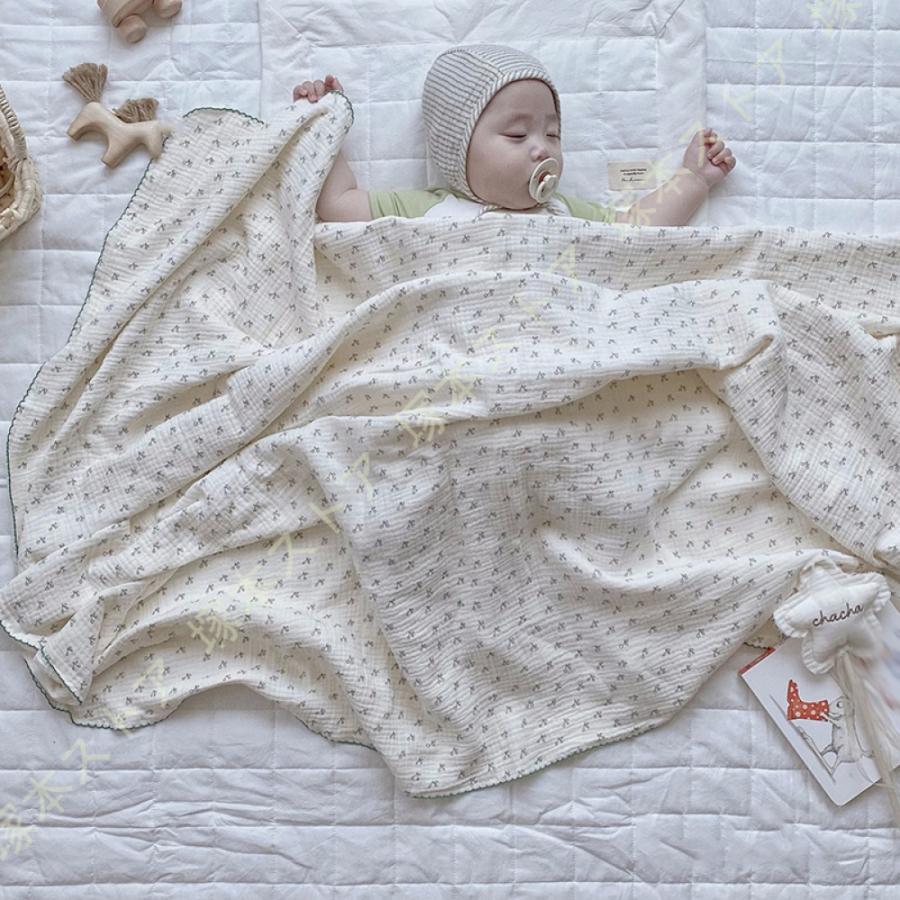 花柄 ガーゼケット ハーフ 4重 くしゅくしゅ 洗える やわらか 子ども タオルケット 保育園 北欧 春 夏 ..