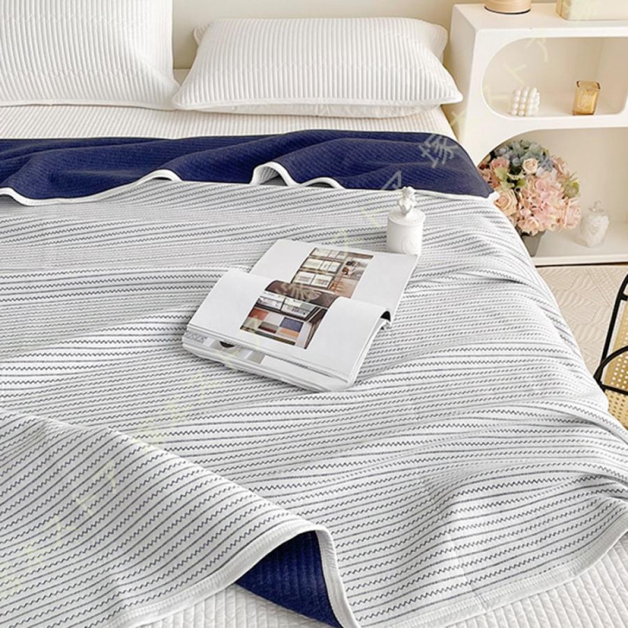 ガーゼケット シングル 肌にやさしい ストライプ柄 ガーゼケット 綿 コットン 洗える 吸湿北欧 敏感肌 ..