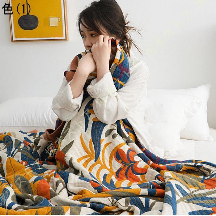 レトロ ガーゼケット ブランケット シングル 5重ガーゼ タオルケット 丸洗いOK やわらかな肌触り 保温 肌掛け 吸湿性 発散性に優れ 軽量 冬秋用 2